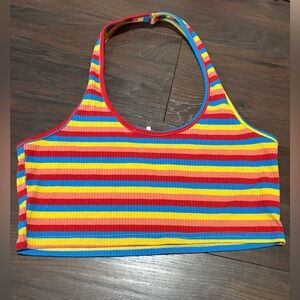 Rainbow bright size Large, Romwe Colorful Striped Crop Top, Cotton, halter
